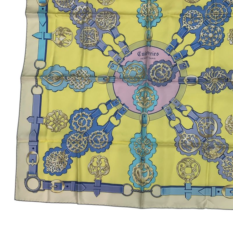 Hermes Scarf Silk Carre 90 Cuivreries Copperwork Yellow — view 4