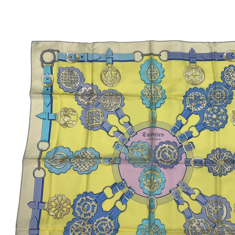 Hermes Scarf Silk Carre 90 Cuivreries Copperwork Yellow — view 2