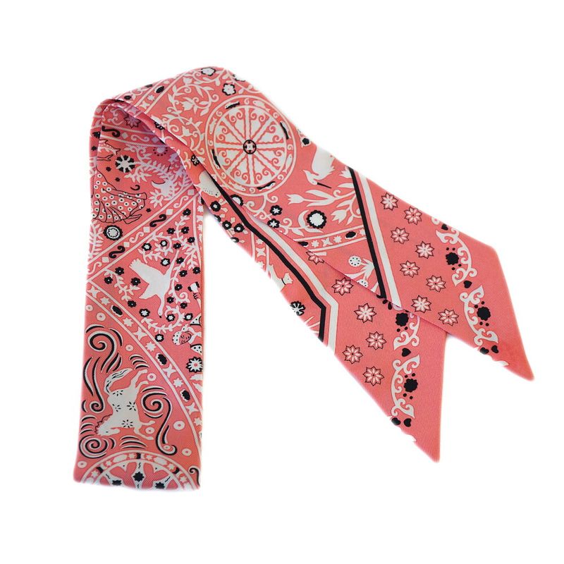 Hermes Scarf Twilly Peuple DU VENT People Of The Wind 100% Silk Pink — view 2