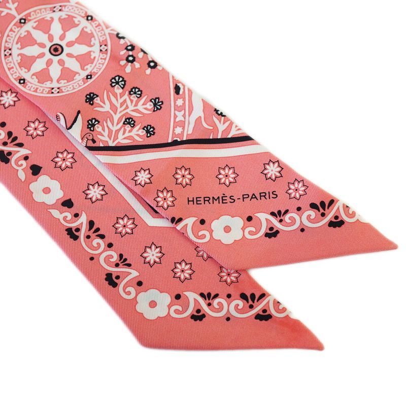 Hermes Scarf Twilly Peuple DU VENT People Of The Wind 100% Silk Pink — view 3
