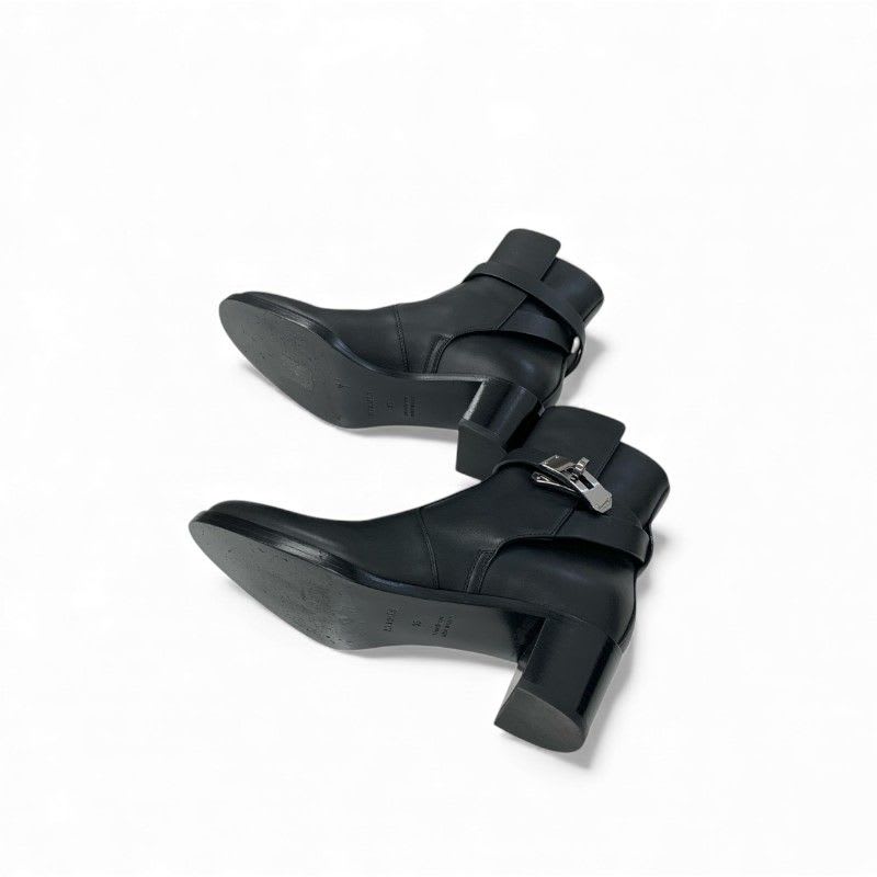 Hermes Frenchie 50 Boots Short Shoes Leather Black Silver Kelly Hardware — view 6