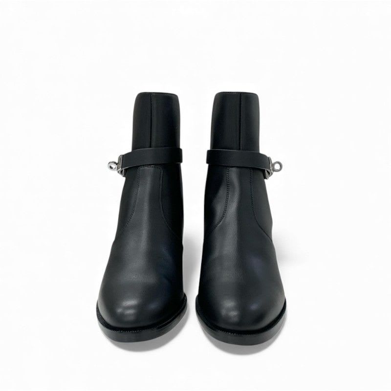 Hermes Frenchie 50 Boots Short Shoes Leather Black Silver Kelly Hardware — view 2