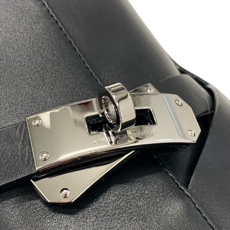 Hermes Frenchie 50 Boots Short Shoes Leather Black Silver Kelly Hardware — view 9