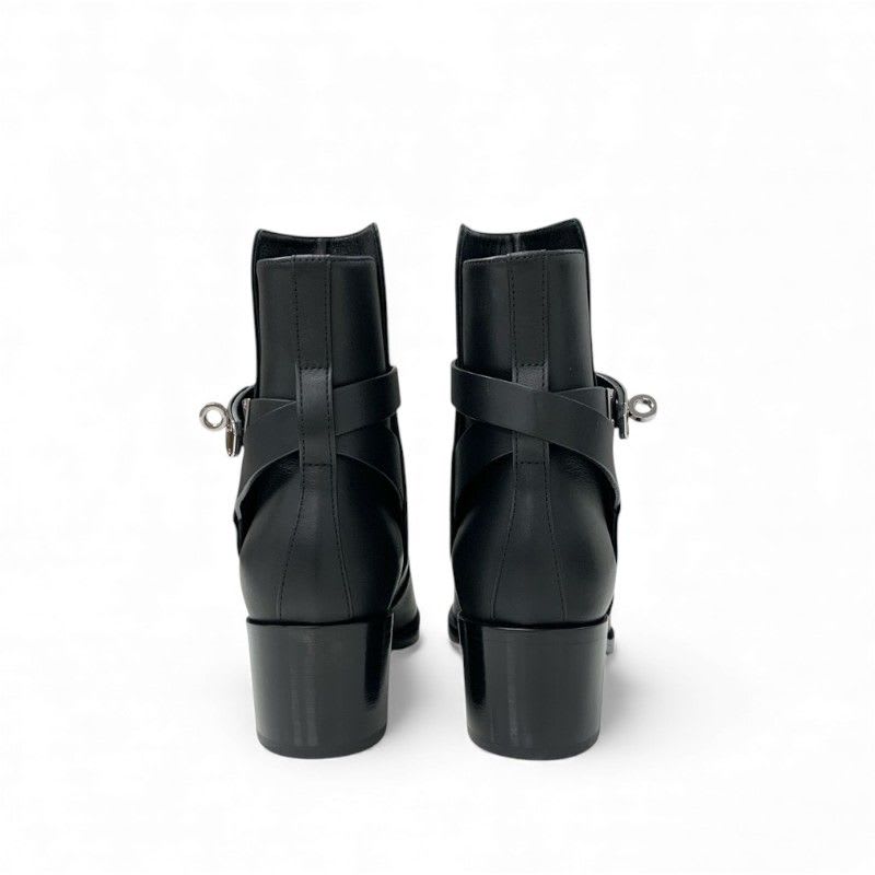 Hermes Frenchie 50 Boots Short Shoes Leather Black Silver Kelly Hardware — view 5