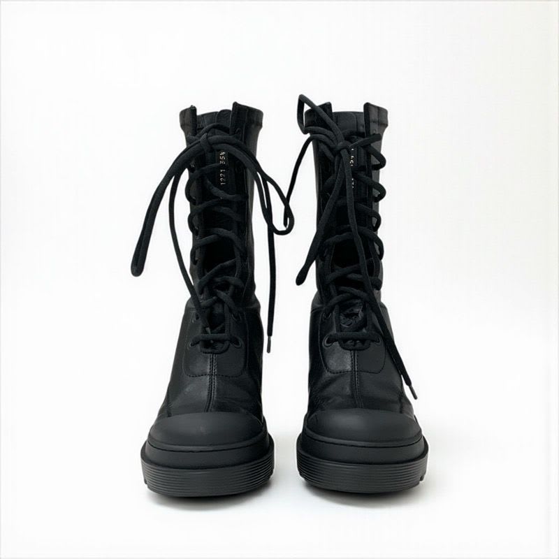 Christian Dior Arcade Boots Short Shoes Leather Black Logo Lace Up Zip — view 2
