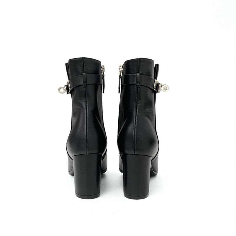 Hermes Saint Germain Boots Short Shoes Leather Black Silver Kelly Hardware — view 5