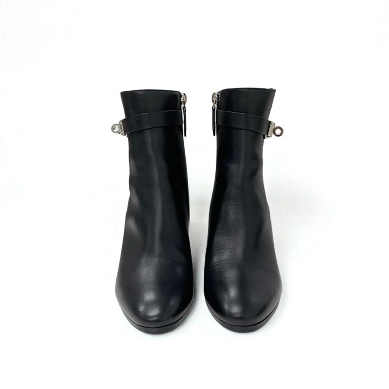 Hermes Saint Germain Boots Short Shoes Leather Black Silver Kelly Hardware — view 3