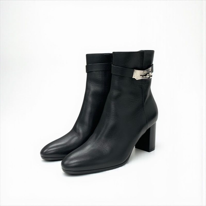 Hermes Saint Germain Boots Short Shoes Leather Black Silver Kelly Hardware — view 2