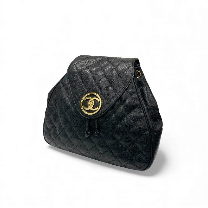 Chanel Bag Backpack Rucksack Black Gold Quilted Turn Lock — view 6