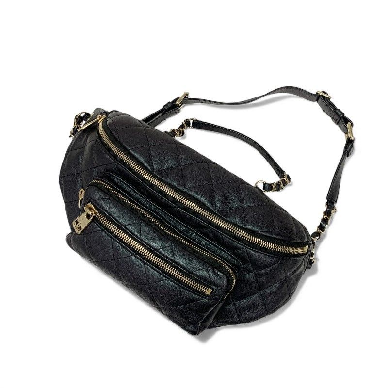 Chanel Bag Waist Pouch Body Caviar Leather Metallic Black Gold