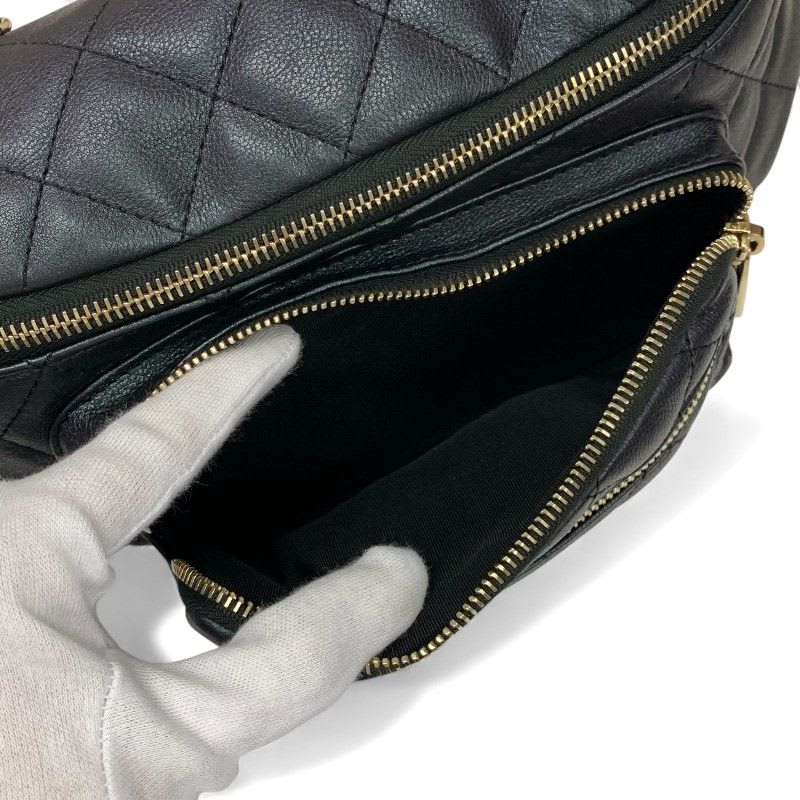 Chanel Bag Waist Pouch Body Caviar Leather Metallic Black Gold