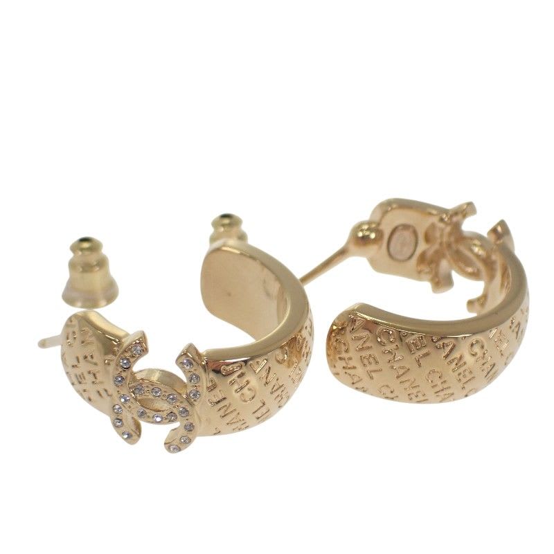 Chanel CC Hoop Earrings C24 P Abd029 Nw438 Metal Rhinestone Gold — view 9