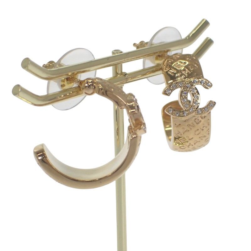 Chanel CC Hoop Earrings C24 P Abd029 Nw438 Metal Rhinestone Gold — view 3