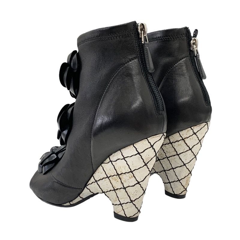 Chanel Boots Short Shoes Leather Black Camellia Coco Mark — view 4
