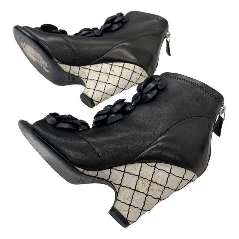 Chanel Boots Short Shoes Leather Black Camellia Coco Mark — view 6