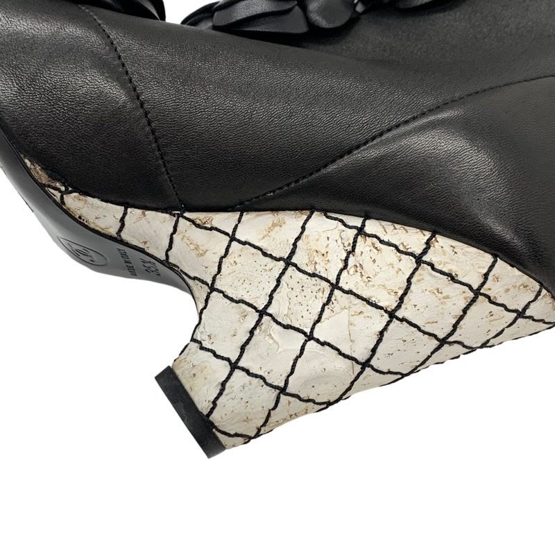 Chanel Boots Short Shoes Leather Black Camellia Coco Mark — view 9