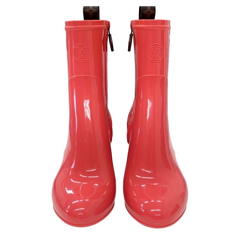 Louis Vuitton Boots Short Rain Silhouette Line Monogram Rubber Pink — view 2