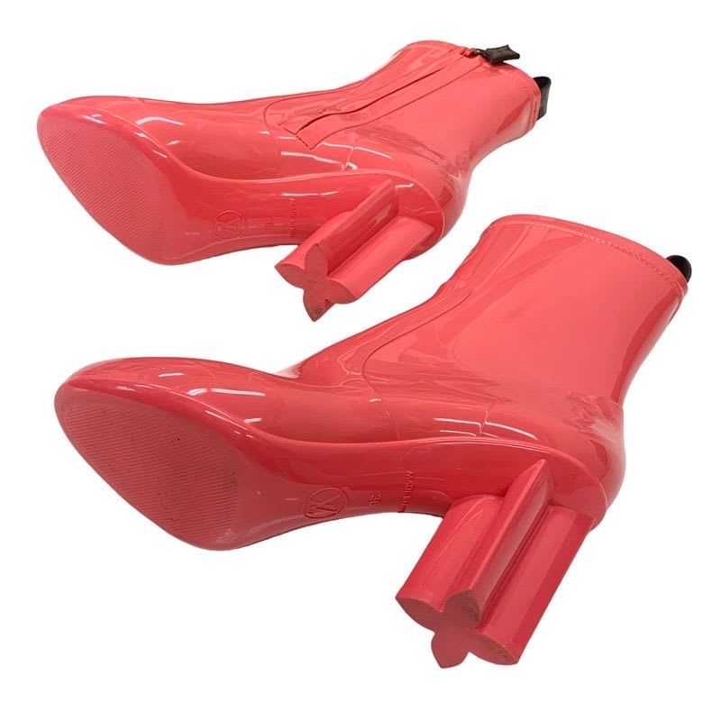 Louis Vuitton Boots Short Rain Silhouette Line Monogram Rubber Pink — view 6