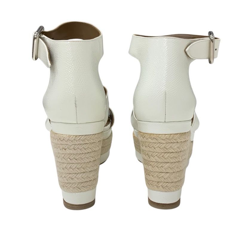 Hermes Ilana Sandals Shoes Patent White Wedge Sole — view 5