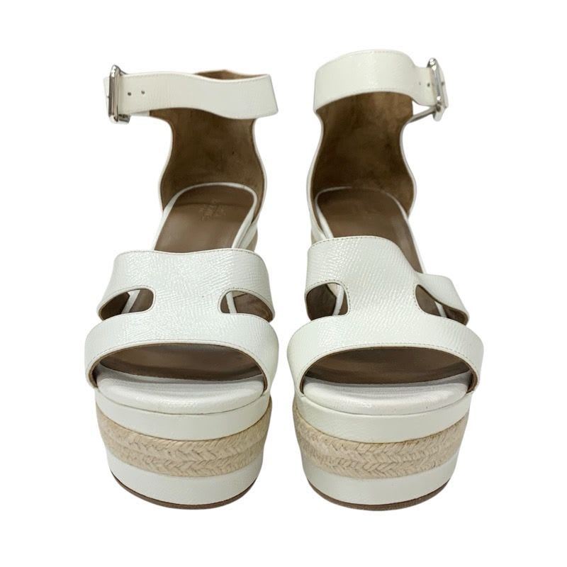 Hermes Ilana Sandals Shoes Patent White Wedge Sole — view 2