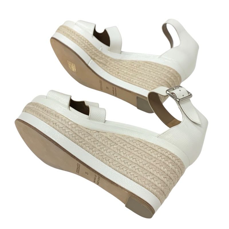Hermes Ilana Sandals Shoes Patent White Wedge Sole — view 6