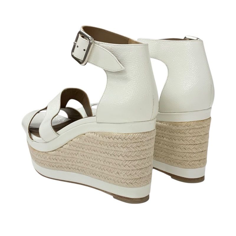 Hermes Ilana Sandals Shoes Patent White Wedge Sole — view 4