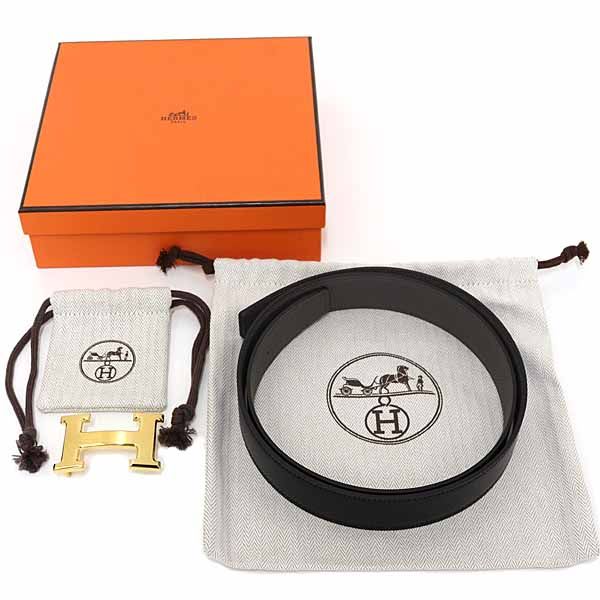 Hermes Belt Buckle H & Leather 32 Box Calf 135 Vaux Togo Black Ethane — view 3