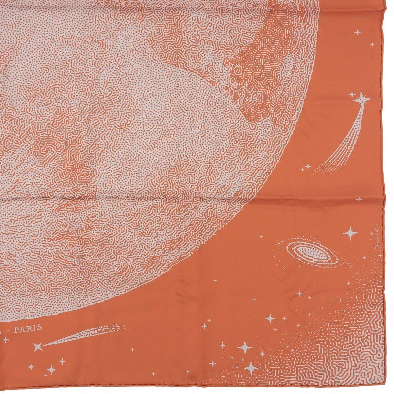 Hermes Carre 90 Clair de LUNE Cles 100% Silk Scarf Orange Gray — view 6
