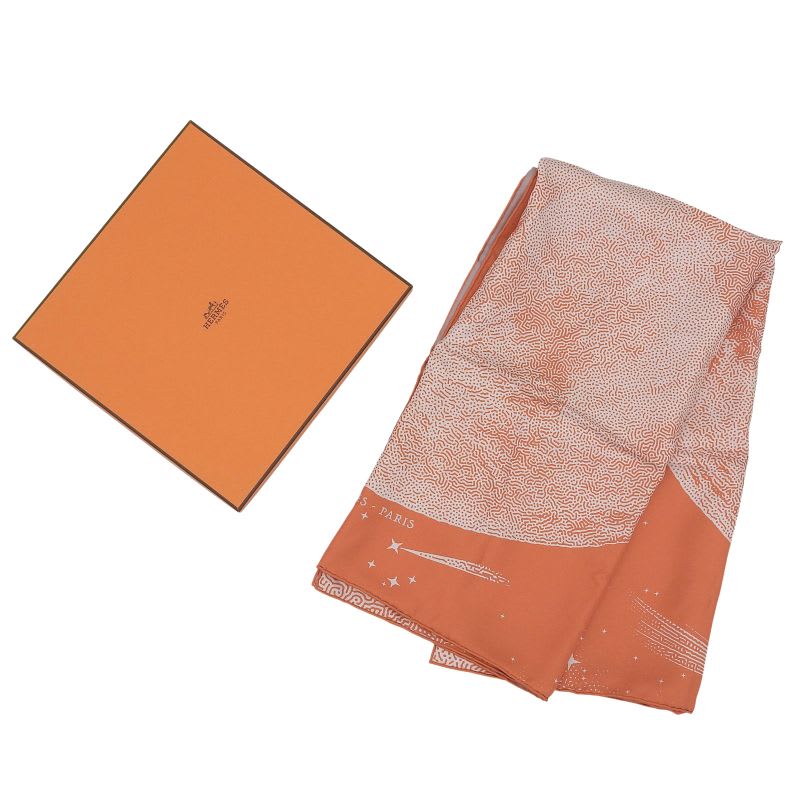Hermes Carre 90 Clair de LUNE Cles 100% Silk Scarf Orange Gray — view 2