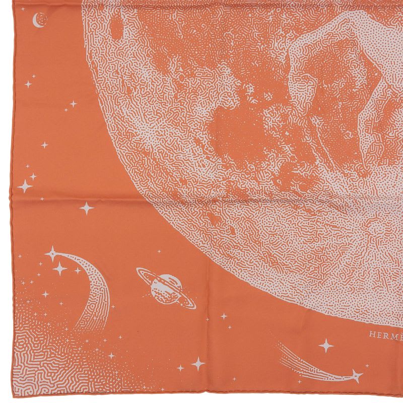 Hermes Carre 90 Clair de LUNE Cles 100% Silk Scarf Orange Gray — view 5