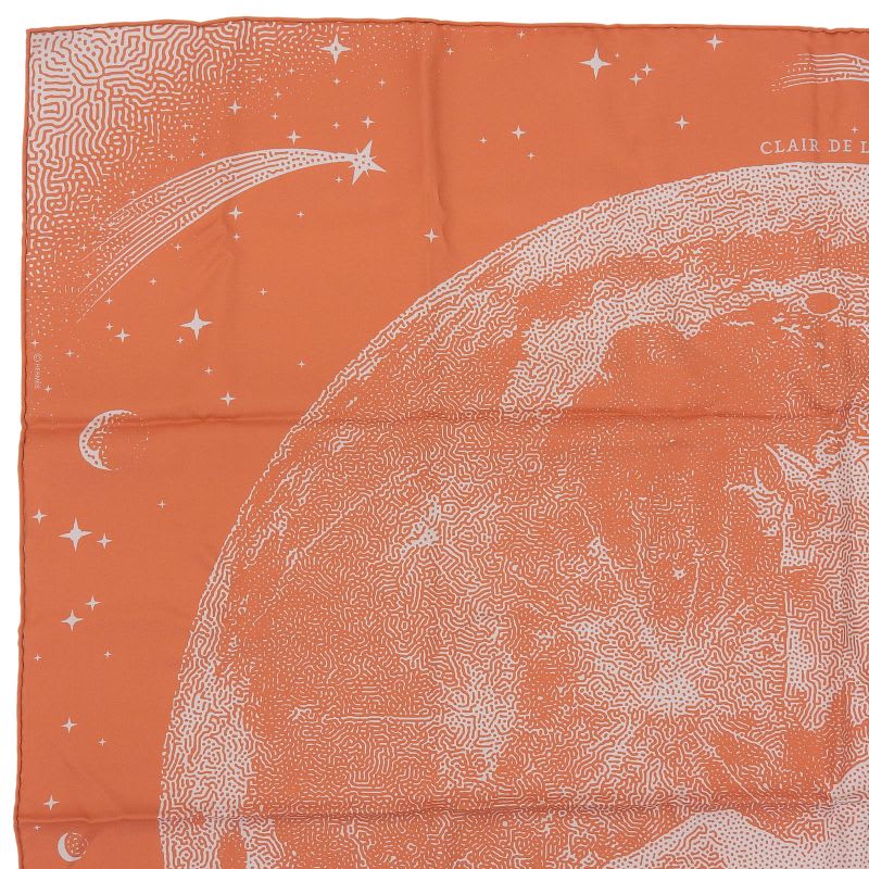 Hermes Carre 90 Clair de LUNE Cles 100% Silk Scarf Orange Gray — view 3