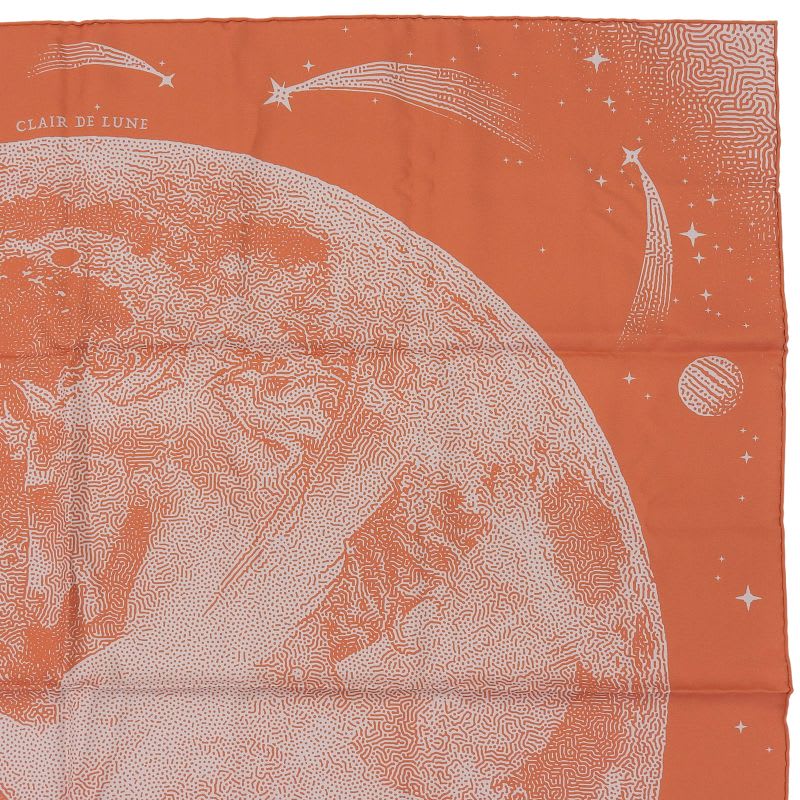 Hermes Carre 90 Clair de LUNE Cles 100% Silk Scarf Orange Gray — view 4