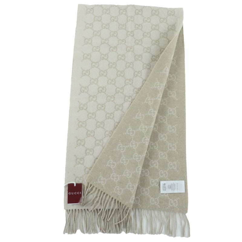 Gucci 100% Cashmere GG Pattern Current Item Muffler Beige 45190 cm Scarf — view 3