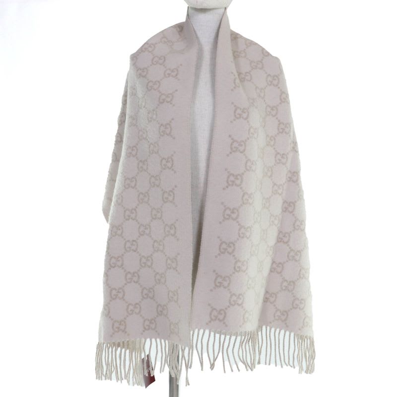 Gucci 100% Cashmere GG Pattern Current Item Muffler Beige 45190 cm Scarf — view 4