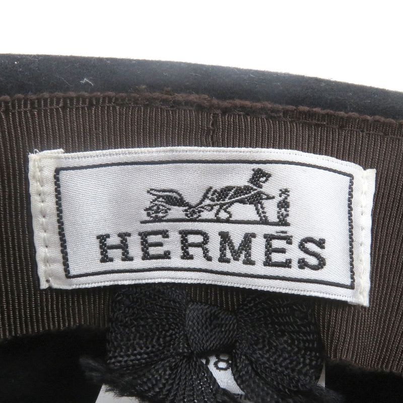 Hermes 100% Rabbit Serie Button Hat Fedora Felt Black 58 — view 5