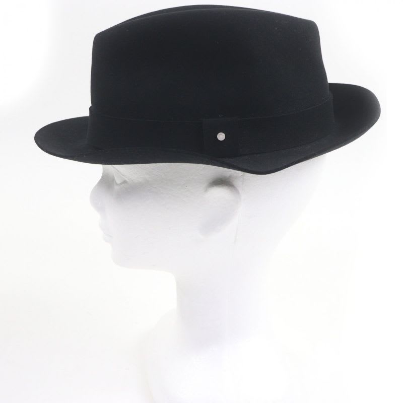 Hermes 100% Rabbit Serie Button Hat Fedora Felt Black 58 — view 2