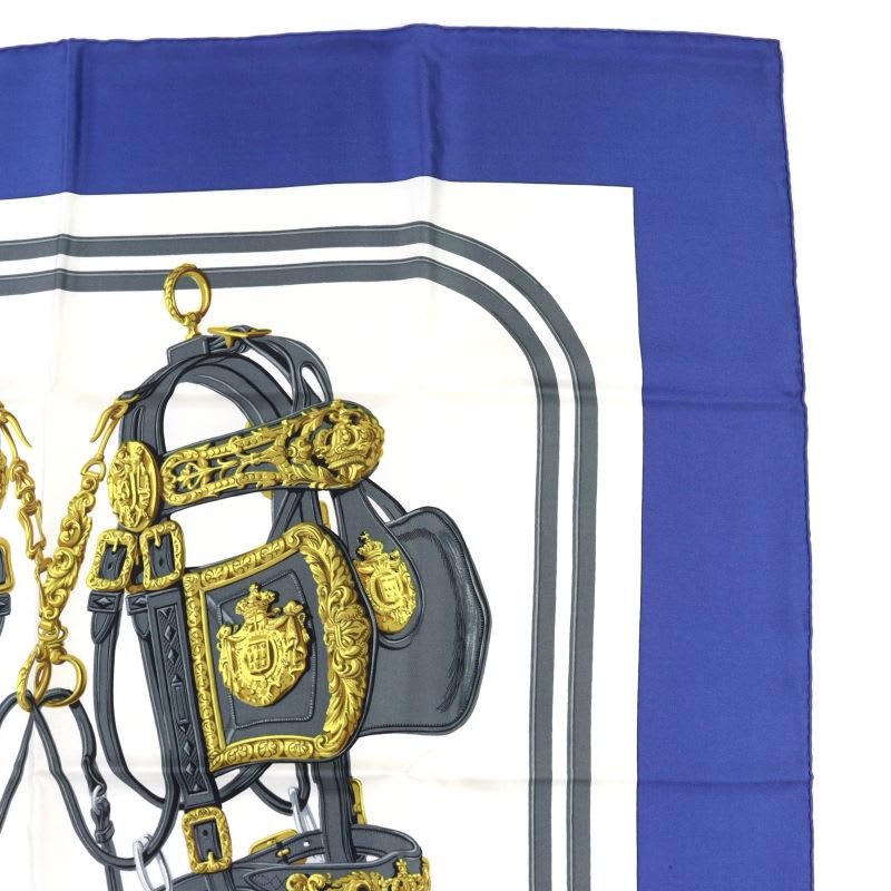 Hermes Carre 90 Brides De GALA Ceremony Bridle 100% Silk Scarf Blue White — view 3