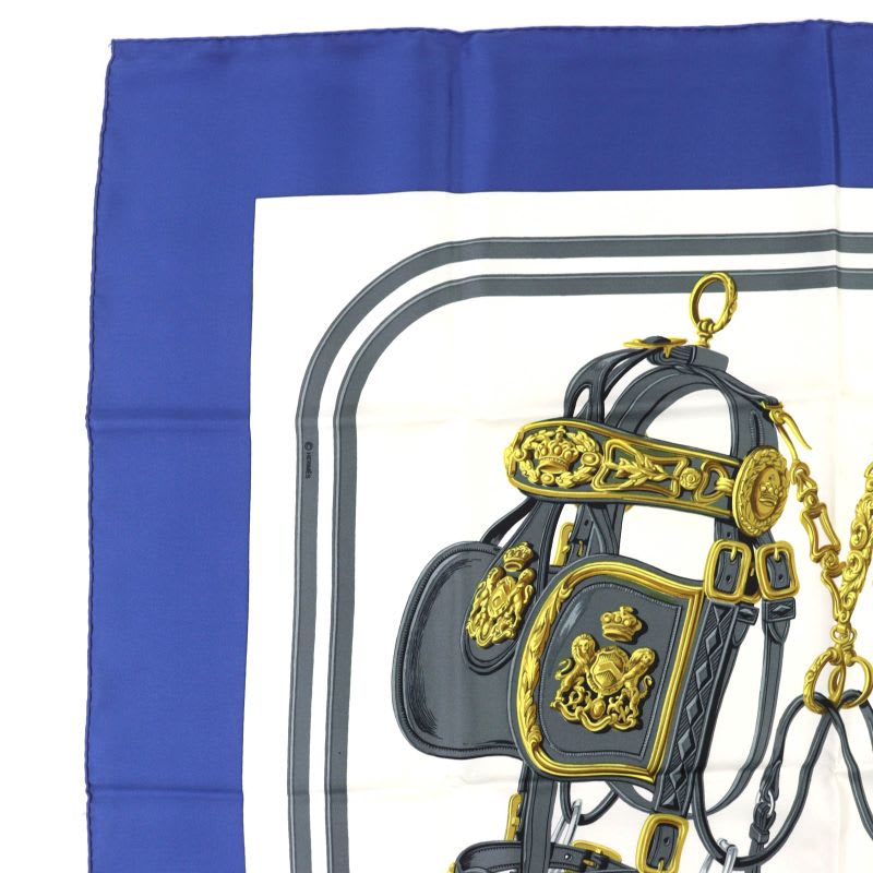 Hermes Carre 90 Brides De GALA Ceremony Bridle 100% Silk Scarf Blue White — view 2