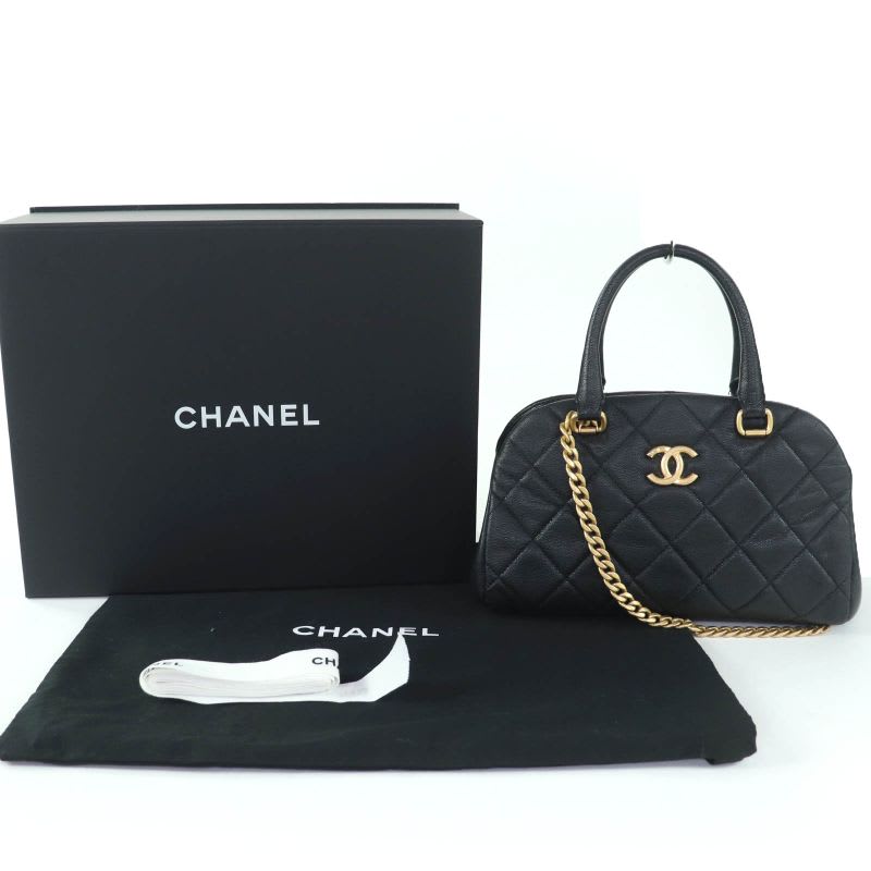 Chanel As3893 Caviar Leather Quilted 2-Way Bow Sling Bag Handbag Black