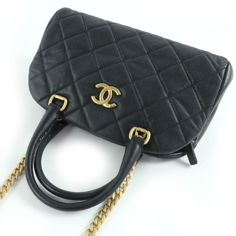 Chanel As3893 Caviar Leather Quilted 2-Way Bow Sling Bag Handbag Black