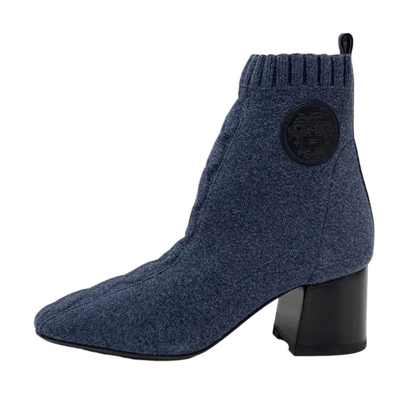 Hermes Volver Boots Short Sock Shoes Exlibris Knit Blue — view 3