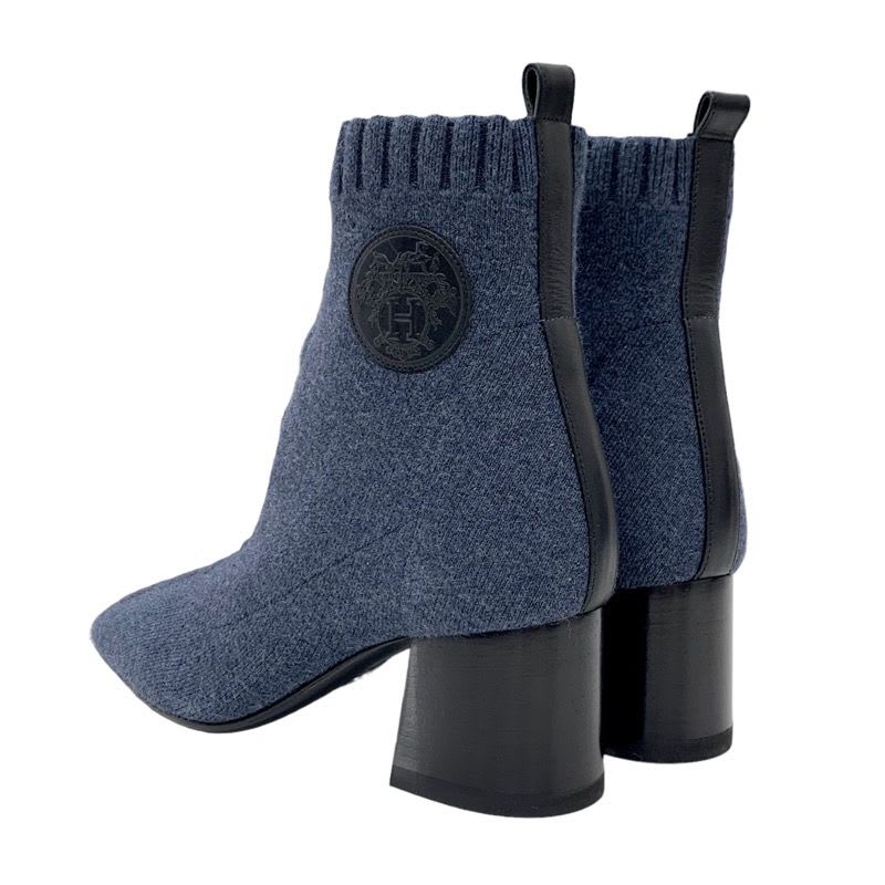 Hermes Volver Boots Short Sock Shoes Exlibris Knit Blue — view 4