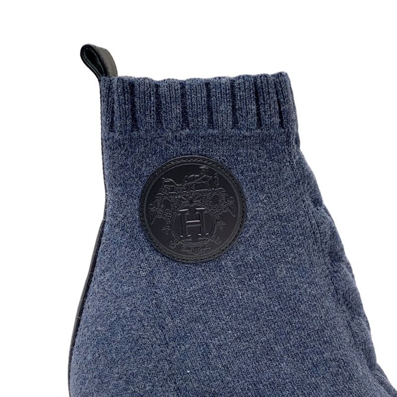 Hermes Volver Boots Short Sock Shoes Exlibris Knit Blue — view 9