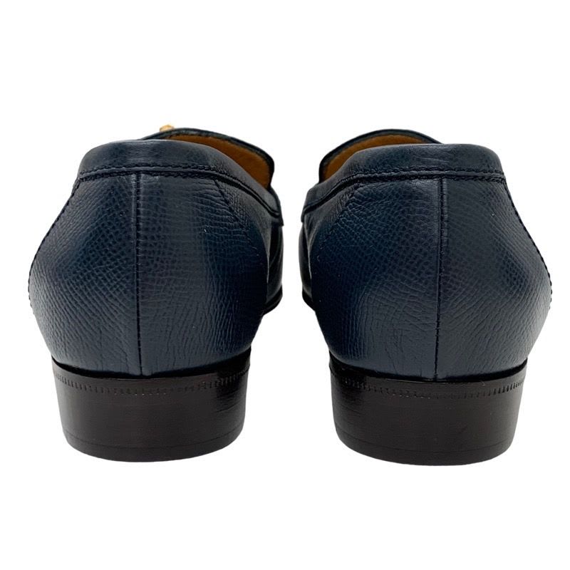 Hermes Loafers Leather Shoes Navy Gold Moccasins Chaine D'ancre — view 6