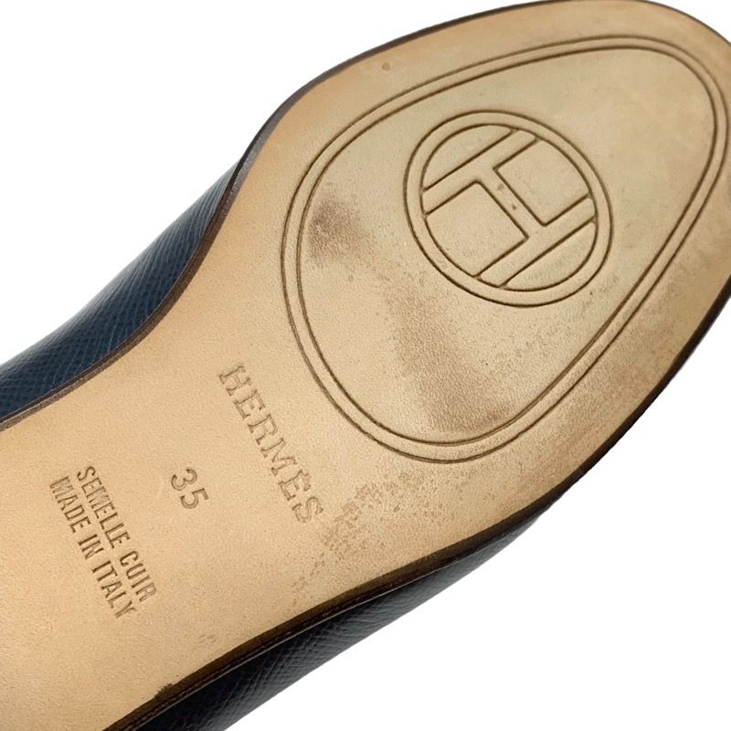 Hermes Loafers Leather Shoes Navy Gold Moccasins Chaine D'ancre — view 2
