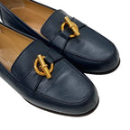 Hermes Loafers Leather Shoes Navy Gold Moccasins Chaine D'ancre — view 3