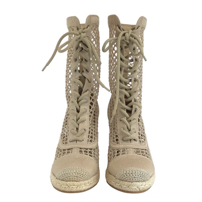 Christian Dior Nayghtily-d Boots Short Shoes Fabric Beige Lace Up Braided — view 2