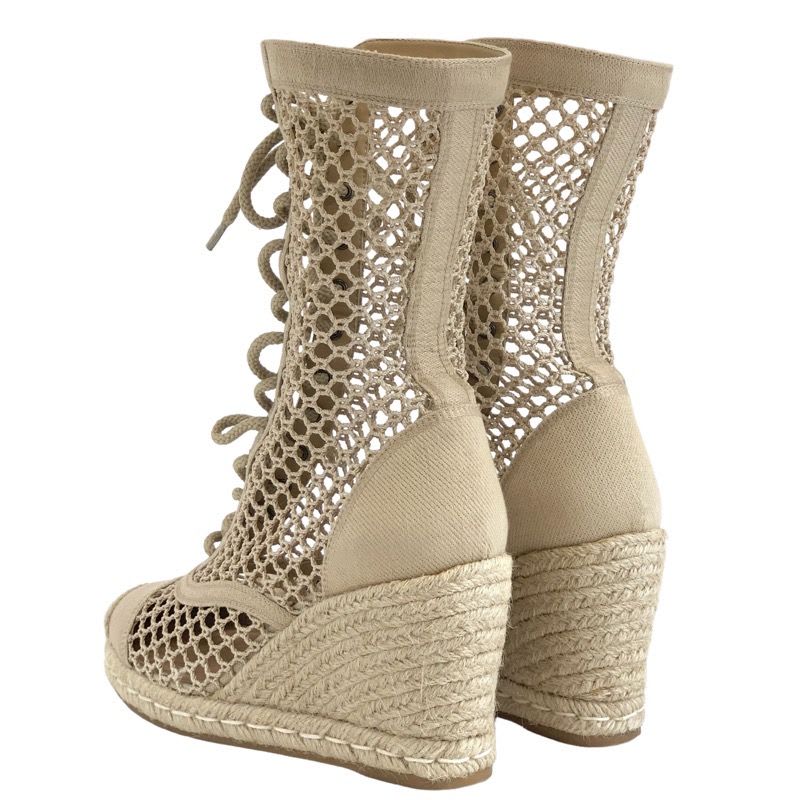 Christian Dior Nayghtily-d Boots Short Shoes Fabric Beige Lace Up Braided — view 4