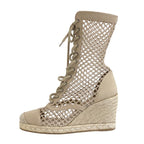 Christian Dior Nayghtily-d Boots Short Shoes Fabric Beige Lace Up Braided — view 3