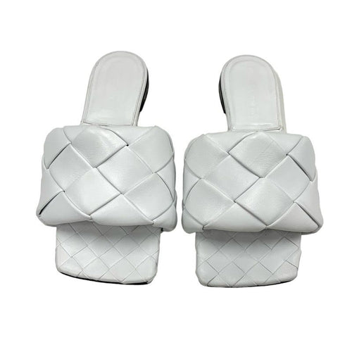 Bottega Veneta Lido Sandal Shoes Leather White Flat Mule Intrecciato — view 2